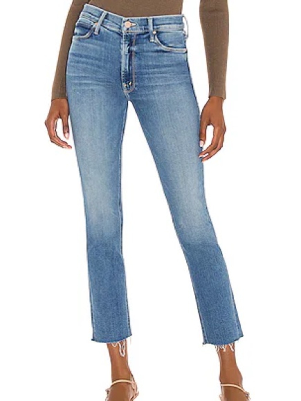 MOTHER Mid Rise Dazzler Ankle Fray Jeans Riding the Cliffside Stretch Raw Hem 32